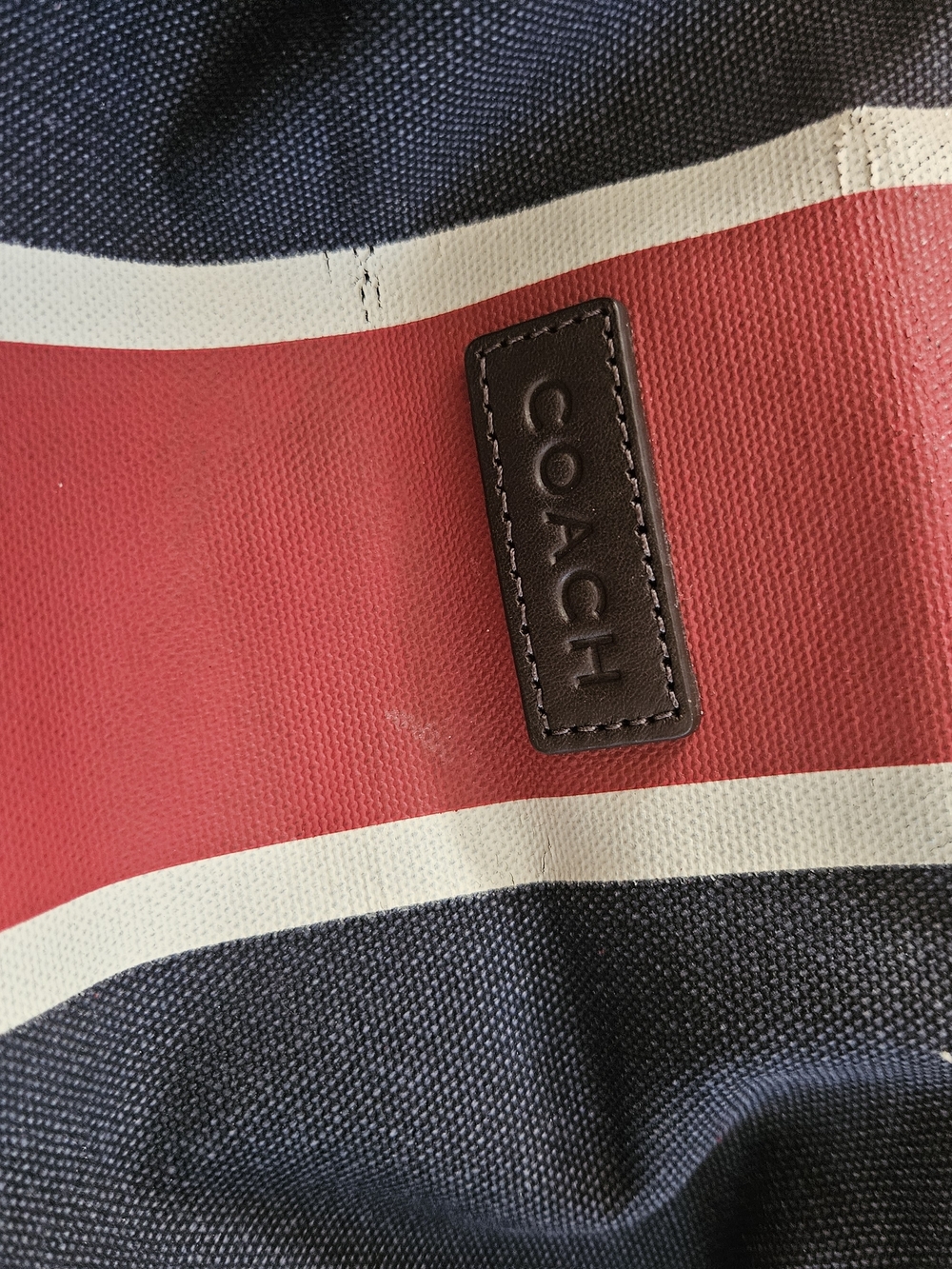 Coach Two-Tone Canvas Duffel Bag in Rust Red, Navy & Cream w/ Tolitery Bag - Picture 11 of 11